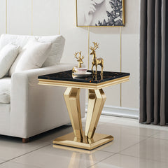 #BLACK/GOLD 23 Inch Tall Square MDF End Table with Metal Base View 5