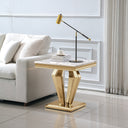 #WHITE/GOLD 23 Inch Tall Square MDF End Table with Metal Base View 7