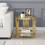 #CLEAR/GOLD 20 Inch Glam Two Tier Round Glass End Table with Metal Base - Zemorn