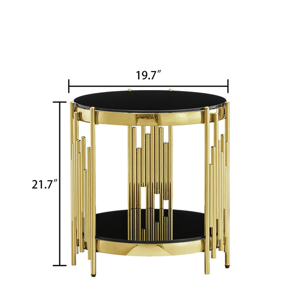 CT038GB 3-Piece Glass Coffee & End Table Set - Black/Gold