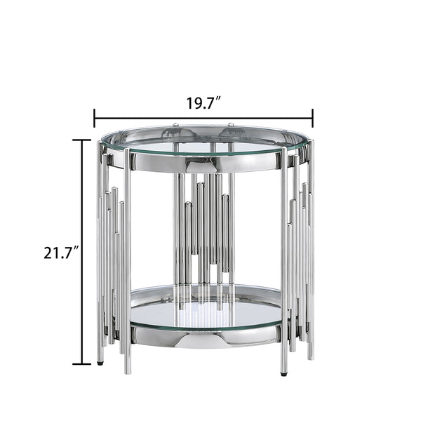 CT038S 3-Piece Glass Coffee & End Table Set - Clear/Silver