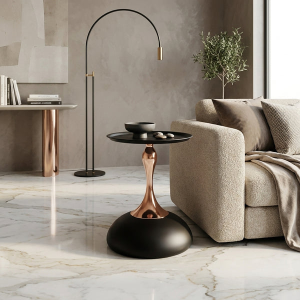 15 Inch Round Black End Table with Metal Base View 8