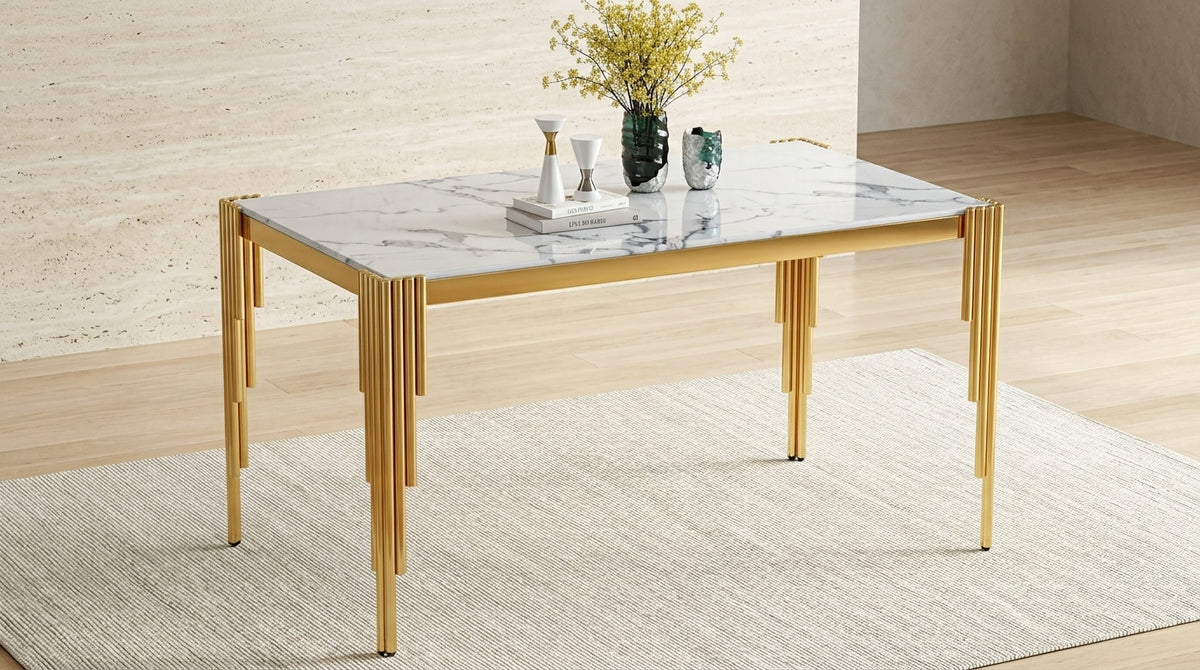 Luna 49 Inch Modern Rectangular Tempered Glass Dining Table - Built for Everyday Style - Zemorn