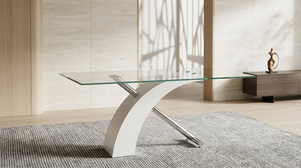 Luna 63 Inch Modern Rectangular Tempered Glass Dining Table - Seats 6, Fits Right In - Zemorn