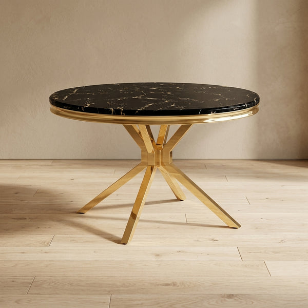 #Black/Gold LuxeWood 47 Inch Round MDF Dining Table with Metal Base, Seats 4 View 10