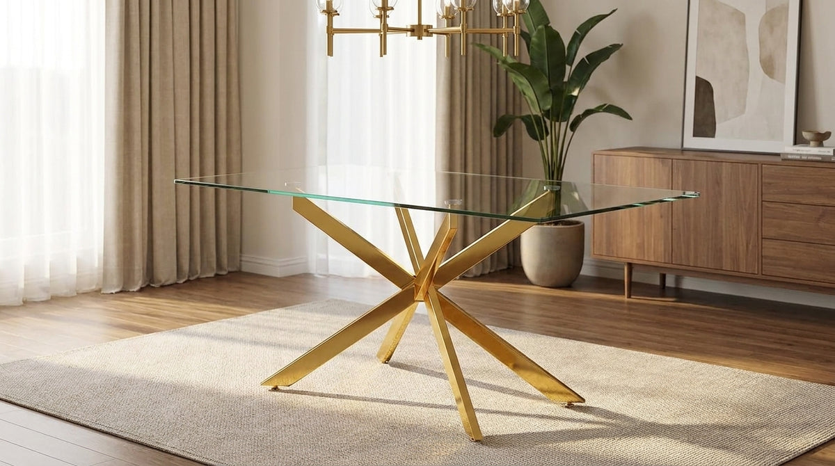 Crystal 50 Inch Rectangular Glass Dining Table Material & Structure Detail - Zemorn