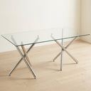 #Silver Crystal 63 Inch Tempered Glass Dining Table with V Leg Metal Base, Seats 6 View 9