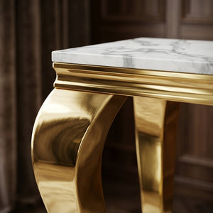 #White/Gold 47 Inch White MDF Console Table with Metal Base View 5