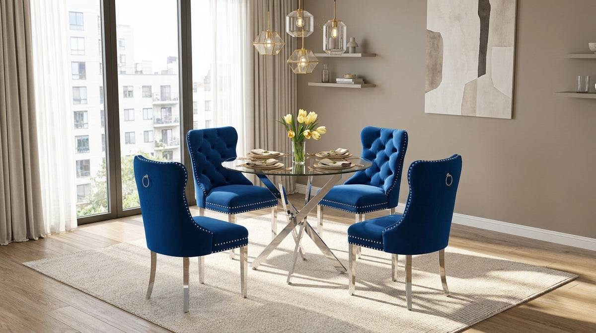 Crystal 36 Inch 5-Piece Glass Dining Set - A Dining Space Full of Character - Zemorn