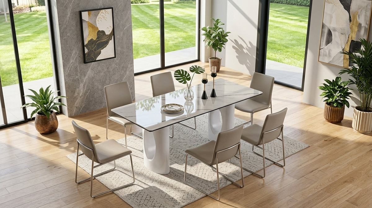 Luna 63 Inch Sintered Stone or Glass Dining Table Feature Illustration - Zemorn