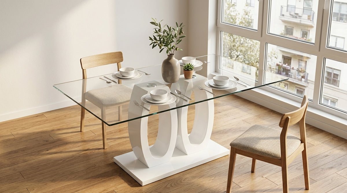 Crystal 63 Inch Rectangular Glass Dining Table Feature Illustration - Zemorn
