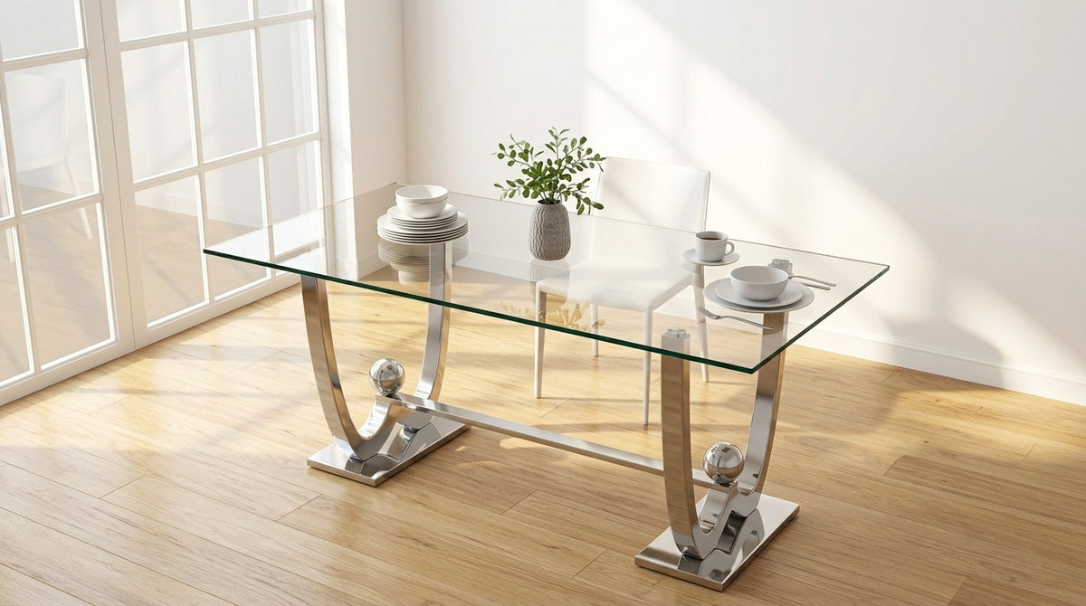 Crystal 69 Inch Rectangular Glass Dining Table - Transform Your Dining Space - Zemorn