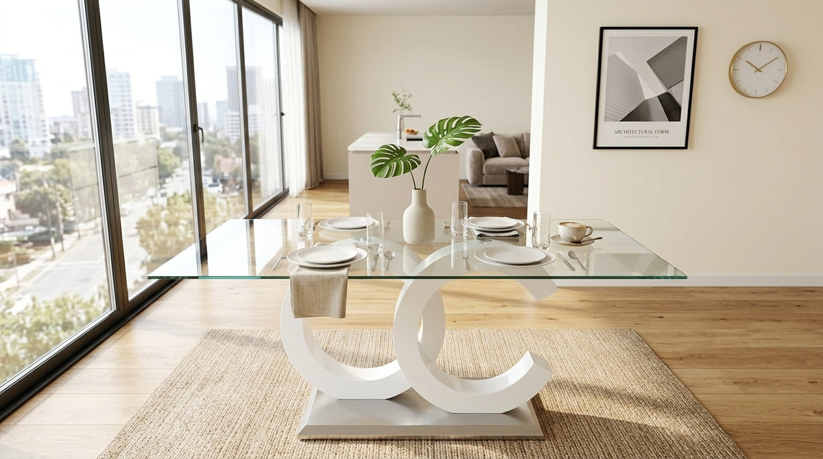 Crystal 70 Inch Modern Rectangular Tempered Glass Dining Table - Modern Dining, Perfected - Zemorn