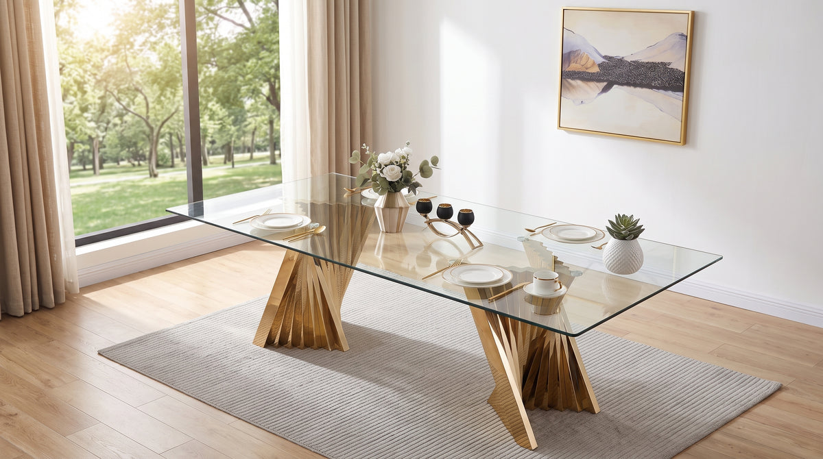 Crystal 94 Inch Rectangular Glass Dining Table - Elevate Every Gathering - Zemorn