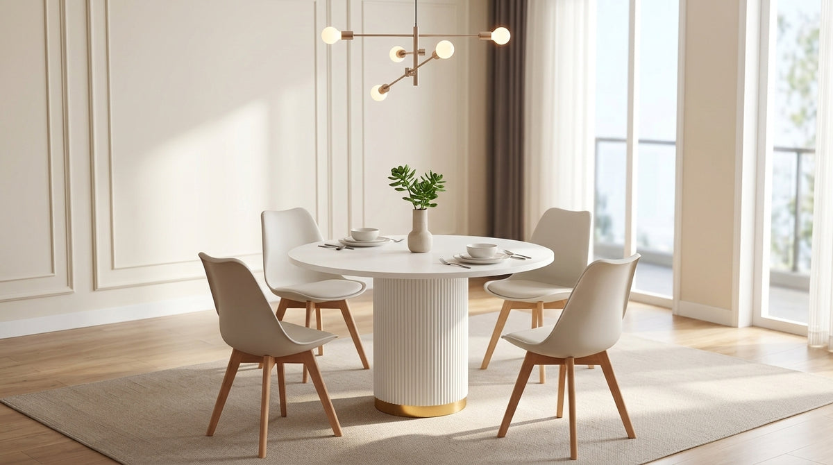 LuxeWood 46 Inch Round Modern MDF Dining Table - Solid Construction, Clean Finish - Zemorn
