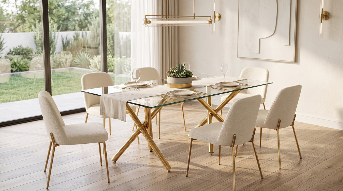 Crystal 63 Inch Rectangular Tempered Glass Dining Table - Modern Dining, Perfected - Zemorn