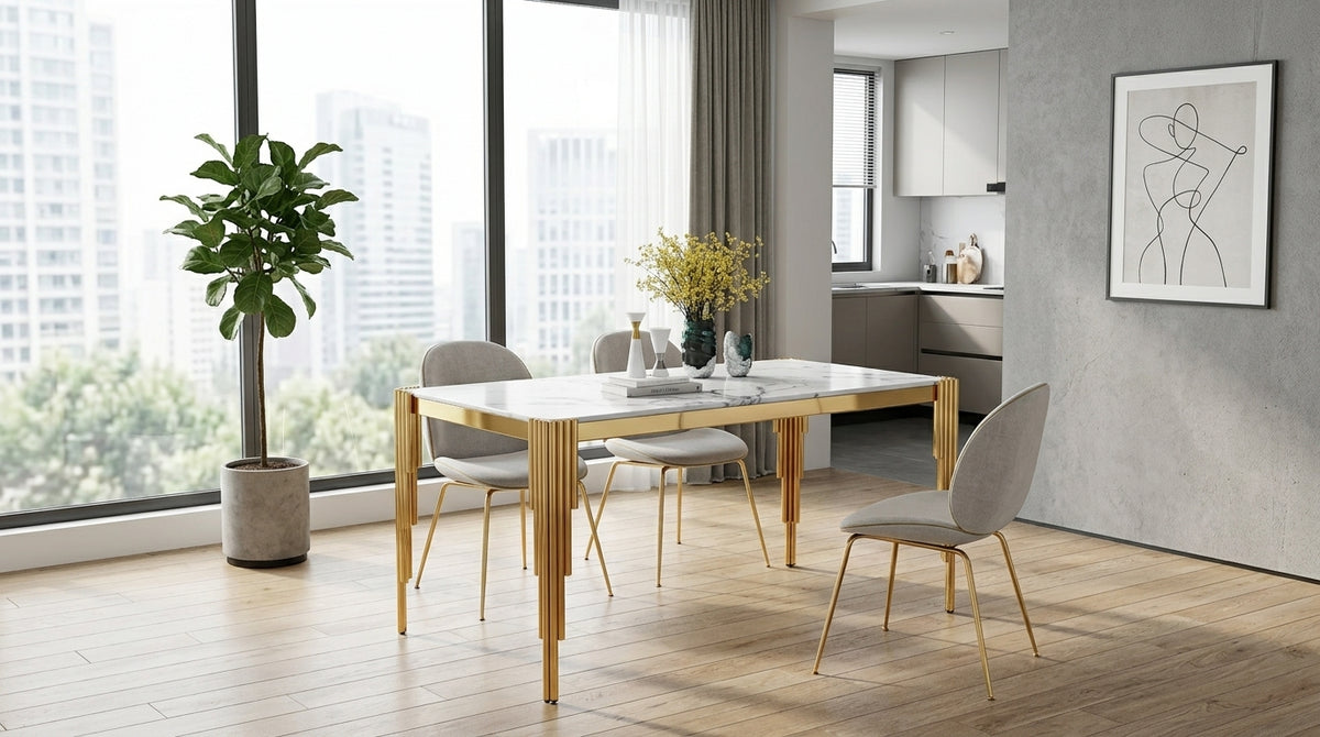 Luna 49 Inch Modern Rectangular Tempered Glass Dining Table Feature Illustration - Zemorn