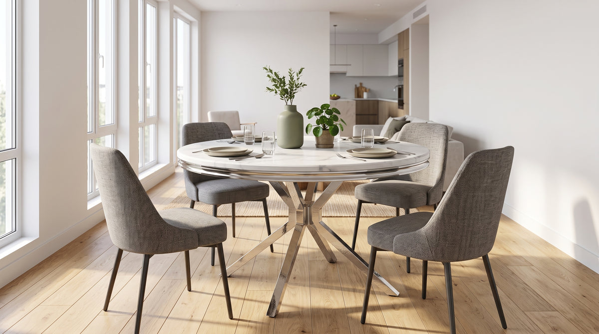 LuxeWood 47 Inch Round Modern MDF Dining Table - Modern Dining, Perfected - Zemorn