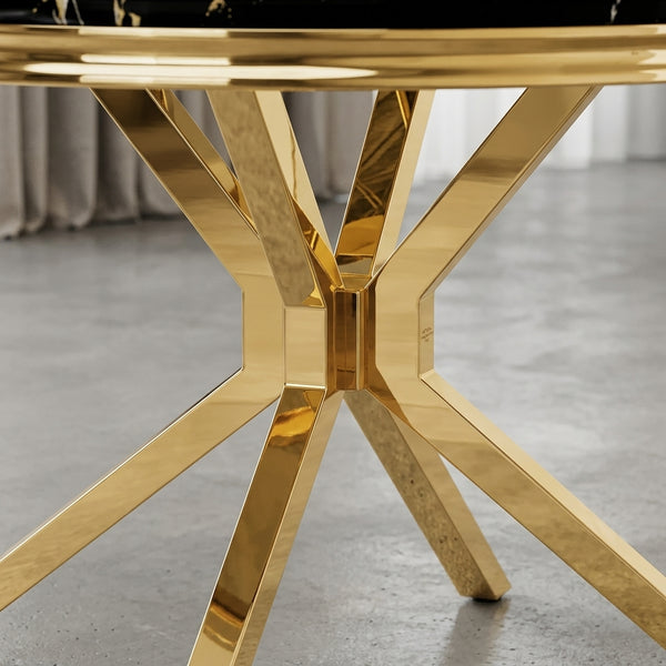 #Black/Gold LuxeWood 47 Inch Round MDF Dining Table with Metal Base, Seats 4 View 13