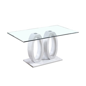 63 Inch White Glass 5 Piece Dining Set with Black and White Velvet Chairs Close Up Detail