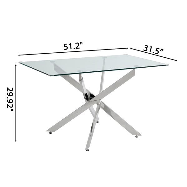 RDT919S 5-Piece Glass Dining Set + 4 Grey Velvet Chairs (Silver)