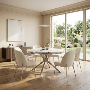 #White/Silver LuxeWood 47 Inch Round MDF Dining Table with Metal Base, Seats 4 in Living Room Decor