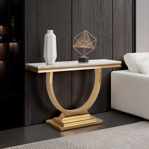 47 Inch Console Table White Gold Metal Base - MDF Top - Entryway Table