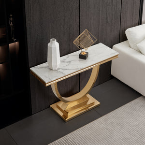 47 Inch Console Table White Gold Metal Base - MDF Top - Entryway Table
