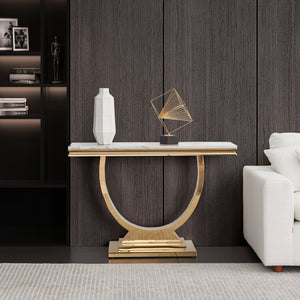 47 Inch Console Table White Gold Metal Base - MDF Top - Entryway Table