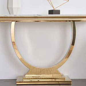 47 Inch Console Table White Gold Metal Base - MDF Top - Entryway Table