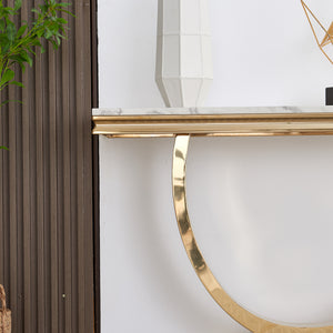 47 Inch Console Table White Gold Metal Base - MDF Top - Entryway Table