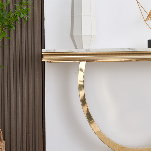 47 Inch Console Table White Gold Metal Base - MDF Top - Entryway Table