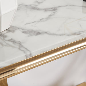 47 Inch Console Table White Gold Metal Base - MDF Top - Entryway Table