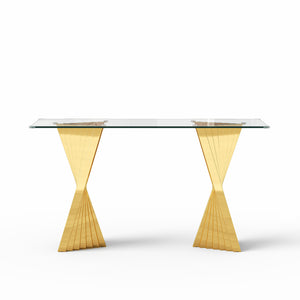 #CLEAR/GOLD 55 Inch 10mm Glass Console Table with Metal Base View 11