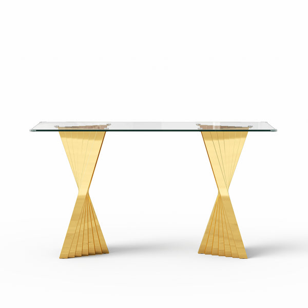 #CLEAR/GOLD 55 Inch 10mm Glass Console Table with Metal Base View 11