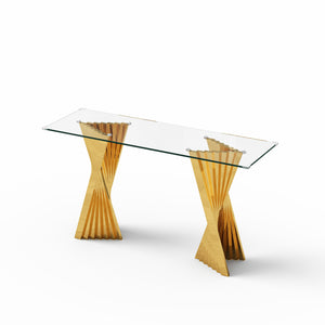#CLEAR/GOLD 55 Inch 10mm Glass Console Table with Metal Base View 12