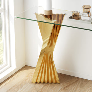 #CLEAR/GOLD 55 Inch 10mm Glass Console Table with Metal Base View 6