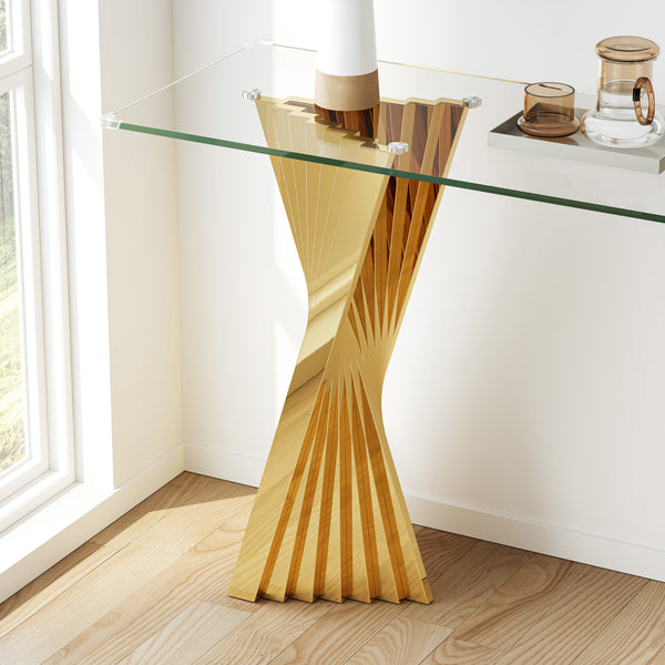 #CLEAR/GOLD 55 Inch 10mm Glass Console Table with Metal Base View 6
