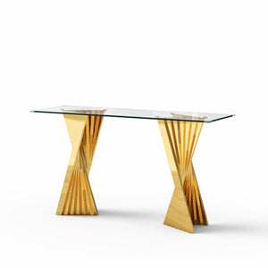 #CLEAR/GOLD 55 Inch 10mm Glass Console Table with Metal Base View 13