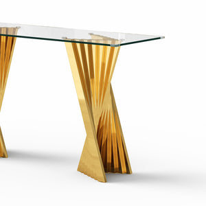 #CLEAR/GOLD 55 Inch 10mm Glass Console Table with Metal Base View 9