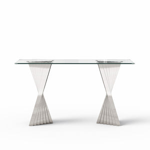 #CLEAR/SILVER 55 Inch 10mm Glass Console Table with Metal Base View 23