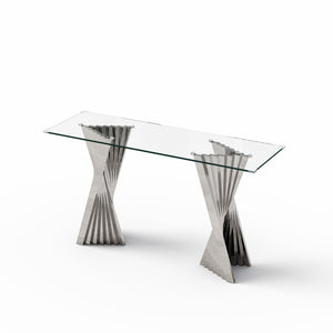 #CLEAR/SILVER 55 Inch 10mm Glass Console Table with Metal Base View 25