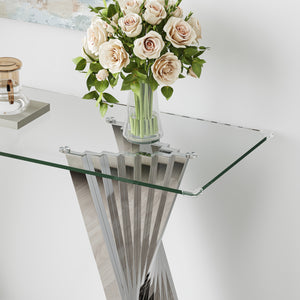#CLEAR/SILVER 55 Inch 10mm Glass Console Table with Metal Base View 22