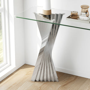 #CLEAR/SILVER 55 Inch 10mm Glass Console Table with Metal Base View 17