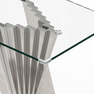 #CLEAR/SILVER 55 Inch 10mm Glass Console Table with Metal Base View 19