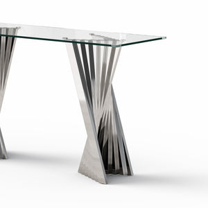 #CLEAR/SILVER 55 Inch 10mm Glass Console Table with Metal Base View 20