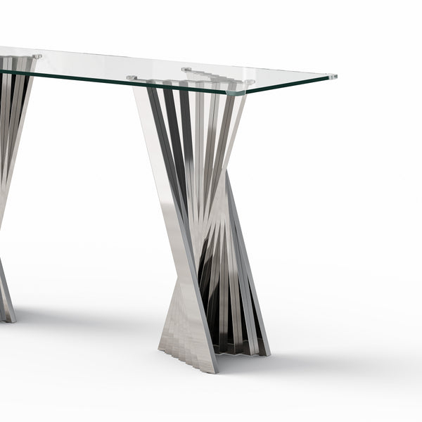 #CLEAR/SILVER 55 Inch 10mm Glass Console Table with Metal Base View 20