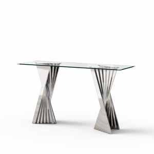 #CLEAR/SILVER 55 Inch 10mm Glass Console Table with Metal Base View 24