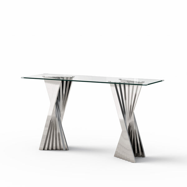 #CLEAR/SILVER 55 Inch 10mm Glass Console Table with Metal Base View 24
