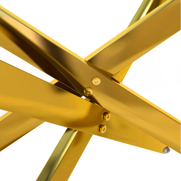 #CLEAR/GOLD 47 Inch Clear Glass Coffee Table with Tubular Metal Base View 8